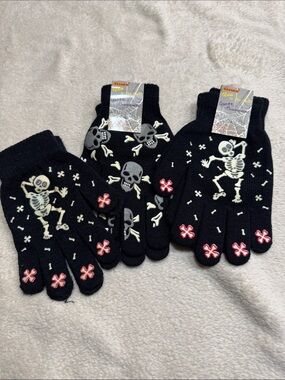 Glow-in-the-Dark Skeleton Kids Gloves - Black